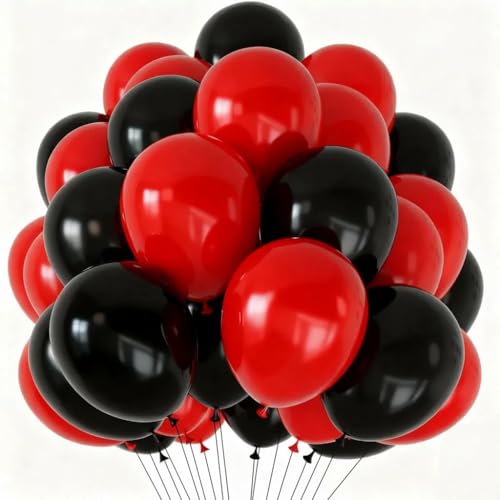 Image of Red and Black Balloons, 70 Pack 12 Inch Black and Red Latex Balloons for Birthday Graduation Wedding Racing Car Poker Card Party Decoration