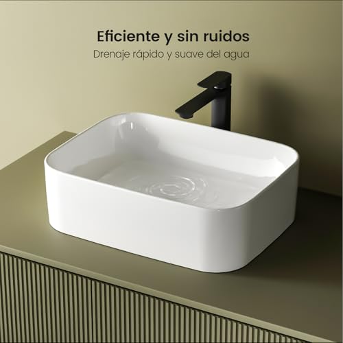 Lavabo de Apoyo Rectangular EMKE 50.5x38x15cm Lavamanos Cerámico Cuartos de Baño 3