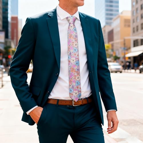 Image of Barry.Wang 100% Cotton Floral Ties for Men 63 inch Extra Long Necktie Clip | Fashion Cotton Printed Neckties,Wildflower 2.76 inch Ties Skinny,Gift Box,Groomsmen Wedding Engagement Graduation