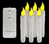Led Amber Flickering Remote Control Taper Candle Battery Operated Flameless Warm Yellow Flicker Lights for Candlesticks Votive Christmas Window Sill Decorative Imitation Mini Candlelit Lamps Set of 6