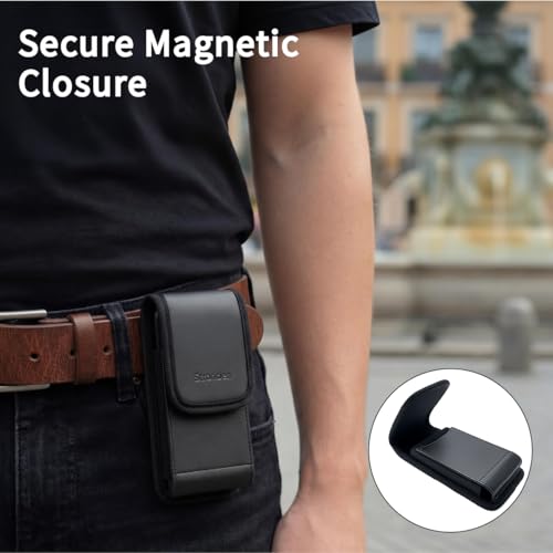 Magnetic Closure Holster for iPhone 17 Pro Max, 16 Pro Max, 16 Plus, 15 Pro Max, 15 Plus, 14 Pro Max, 14 Plus, 13 Pro Max, 12 Pro Max - Leather Nylon Belt Case Pouch (Fits Slim Case on) (Large) by Stronden - Image 3