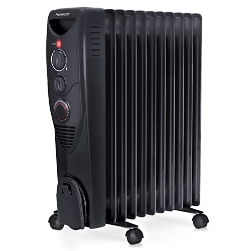 Pro Breeze 2500W Ölradiator energiesparend - Elektro Heizkörper mit 11 Rippen, integrierter Zeitschaltuhr, 3 Heizstufen, regulierbaren Thermostat und Sicherheitsabschaltfunktion - Schwarz 25
