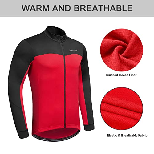 Przewalski Men's Cycling Jersey Winter Thermal Long Sleeve Fleece Cycling Jacket with 3 Rear Pockets