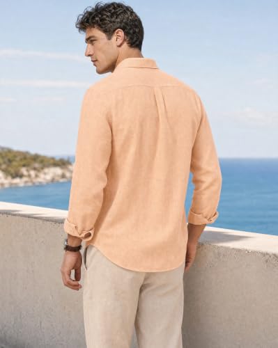 Image of Nobero Breezy Premium Linen Cotton Shirt for Men | Stylish Casual Shirts for Men | Semi Cut Collar | Box Pleat | Curved Hem | Regular Fit | Full Sleeve | S-XXXL