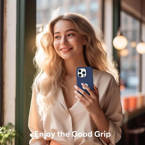 Image of VONZEE Microfiber Logo Cut Cover Compatible for iPhone 15 Pro Case Liquid Silicone Cases Non-Slip Full Body Protective Covers Shockproof Back Cover with High Raised Camera (6.1 inch, Titanium Blue)