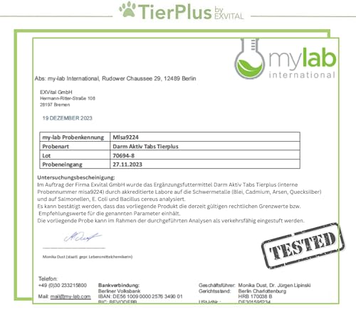EXVital TierPlus Darm Aktiv Tabletten für Hunde & Katzen, Präbiotika Komplex für eine gesunde Darmflora- Nach Durchfall, Wurmkur, Antibiotika & Magen-Darm Infekten, 120 Tabletten, Made in Germany