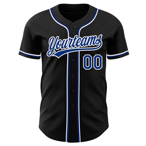 Customized Black and Blue White Baseball Jerseys for Men Women Youth Boys Girls, Personalized Sports Team Shirts for Softball Training Dodgeball, Design Groups Uniform for Club Family Business Party