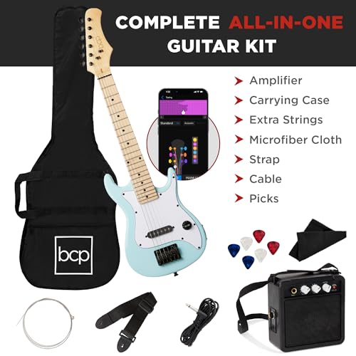 Image of Best Choice Products 30in Kids Electric Guitar Beginner Starter Kit w / 5W Amplifier, Strap, Gig Bag, Strings, Picks - Powder Blue