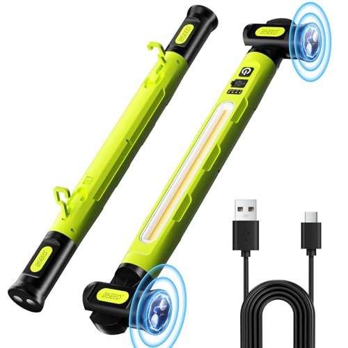 BSEED Magnetic Under Hood Work Light Bar 3000LM LED Work Light Bar with Hooks 5200mAh Cordless Rechargeable Mechanic Light for Car Repair Garage Workshop & Emergency Use Green