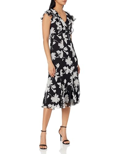 Image of Tommy Hilfiger Women's Sleeveless Ruffle Trim V-Neck Chiffon Midi Dress