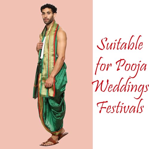 Image of Rameshwaram Fabrics Mens Ready to Wear Silk Dhoti with Angwastra Set - Pocket Dhothi