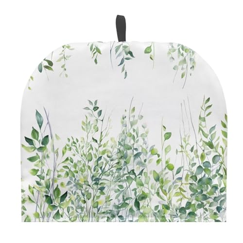 Tutolipy Classic Green Leaves Print Tea Cozy Cover Dust Proof Aesthetic Reusable Tea Pot Cover Warmth Keep Tea Kettle Protector Easy Storage