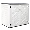 ZZM Large Outdoor Storage Shed, 48 Cu Ft Resin Versatile Storage Cabinet for Patio Accessories, Trash Cans & Garden Tools, Durable Horizontal Storage Box with Lockable Lid (White)