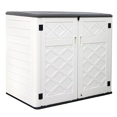ZZM Large Outdoor Storage Shed, 48 Cu Ft Resin Versatile Storage Cabinet for Patio Accessories, Trash Cans & Garden Tools, Durable Horizontal Storage Box with Lockable Lid (White)