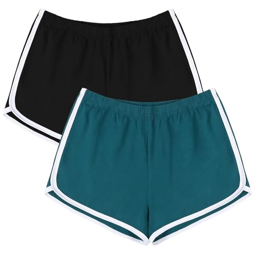 Image of URATOT 2 Pack Yoga Short Pants Summer Running Athletic Shorts Women Dance Gym Workout Elastic Waist Shorts