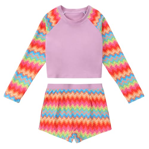 Image of Girls Long Sleeve Swimsuits 2 Pieces Set Rash Guard Swimwear Quick Dry Surfing Wetsuit for Kids Bathing Suit 5-16 Years