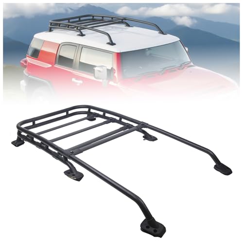 ALMULOO Roof Rack Top Cargo Basket Compatible with 2007-2014 Toyota FJ Cruiser Cross Bar Rail Aluminum 165Lbs Black-Coated