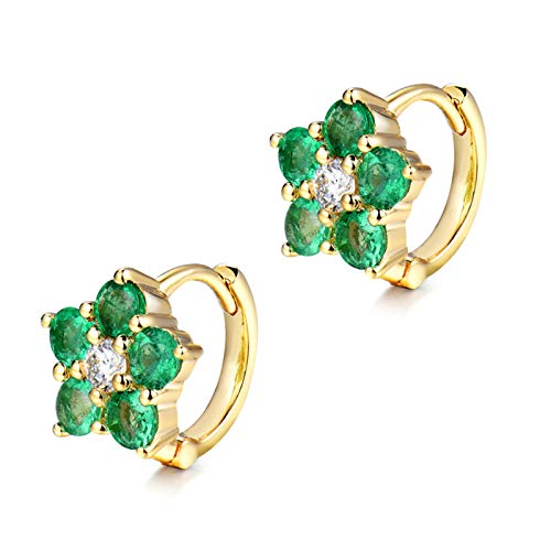 Daesar 18Ct Yellow Gold Earrings For Women, Flower 0.94Ct Vintage Emerald Earrings Hoop Earrings Yellow Gold #TOP1