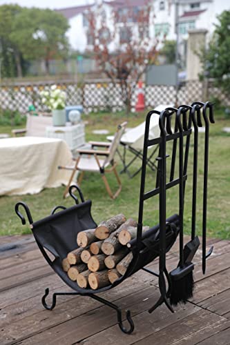 Gtongoko Firewood Rack Fireplace Tools Indoor With Canvas Carrier Wood Holders Outdoor Log Holder Rack Lumber Storage Stacking Wrought Iron Fireplace Tools Set Tongs Accessories #TOP1