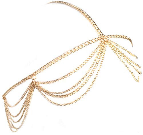 2LIVEfor Haarschmuck Gold Tropfen Orientalische Haarkette Kopfkette Gold Haarband Band Kette Party Festival Kopfschmuck Stirnband Boho-Kopfkette Cover