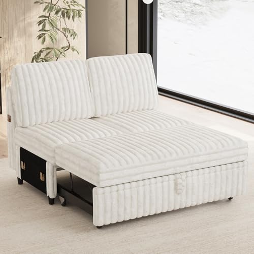 Belffin Corduroy Sleeper Sofa with Pull Out Bed Module Loveseat with Pullout Bed for Sectional Sofa Couch Beige Couch Beige pull out bed