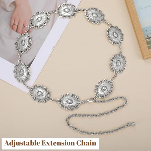 Image of WHIPPY Women Concho Chain Belt Metal Link Western Cowgirl Turquoise Chain Belt for Dress
