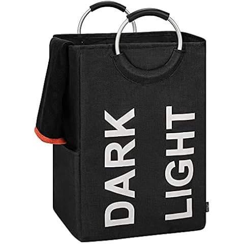 DOKEHOM 90L X-Large Linen Double Laundry Hamper, Collapsible Washing Basket, Foldable Clothes Bag - Durable and Easy to Clean (Black) Cover