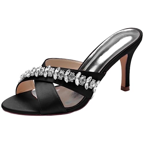 Sandales de fête de mariage en strass et satin noir pour rester élégante sans souffrir des pieds
