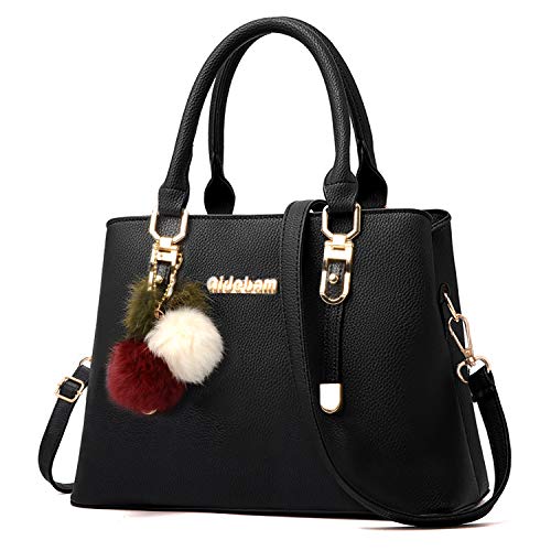 Bageek Sac a Main Femme avec Pendentif Sac a Main Noir Grand Sac bandouliere Femme Sac a Main pour Les Cours lycee Sac Porte Epaule Femme Cuir Synthétique