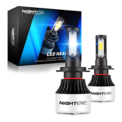 NIGHTEYE Lot de 2 ampoules de phare LED H7 pour automobile, 12 V, 72 W, 9 000 lumens, blanc froid 6 500 K, étanchéité IP68, mini design Plug and Play Cover