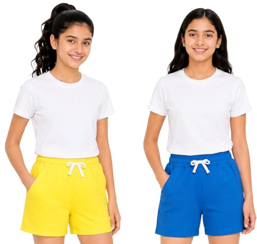 Image of Cloth Theory Premium Cotton Shorts for Girls - Regular Fit Pocket Shorts for Girls Pack of 2
