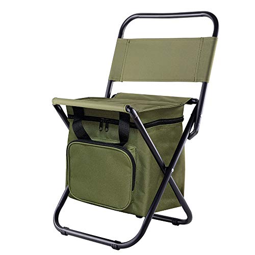 Kingmodern Portable Lightweight Camping Chair Outdoor Small Stool Folding Waterproof Oxford Fabric Backrest Chair Hold up 13 L Cooler Bags Suitable for Fishing,Hiking,Picnic,Travel BBQ(ArmyGreen)