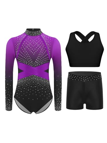 Ensemble 3 pièces tenue patinage artistique justaucorps gym débardeur short
