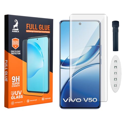 Image of AIBEX UV Curved Tempered Glass for Vivo V50 5G / T4 5G| Full Screen Edge-to-Edge Protection | UV Glue & UV Light Included | 9H Hardness | Anti-Bubble | Scratch Resistant | HD Clarity