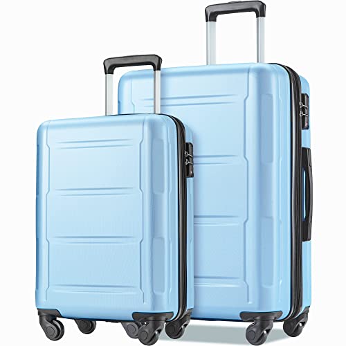 pouseayar Expanable Spinner Wheel 2 Piece Luggage Set ABS Lightweight Suitcase with TSA Lock 20inch+28inch Light Blue