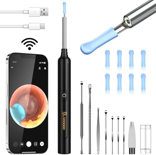 VITCOCO Ear Wax Removal Kit Ear Camera 1296P High-Definition Earwax Cleaner Portable USB Charging Visible 6 LED Ear Wax Removal for iPhone, Ipad, Android