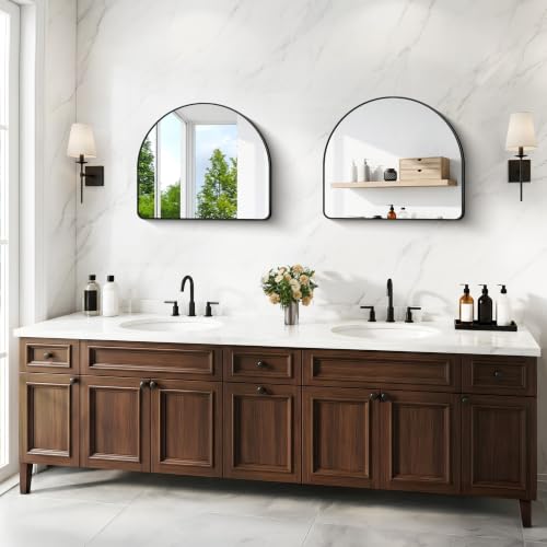 Image of BONEWEI Arched Wall Mirror,36 inchx30 inch inch Black Arched Mirror Bathroom,Vanity Mirror for Over Sink Metal Frame,Tempered Glass Arch Mirrors for Bedroom,Entryway,Living Room,Home Decor Shatter-Proof
