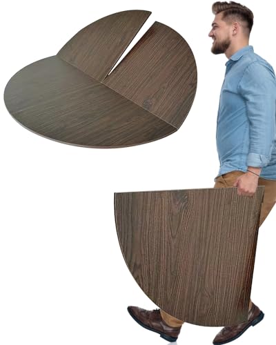 Mesa de trabajo plegable, diseño compacto, 120-200 cm de diámetro, sin patas, uso en interiores y exteriores, perfecta para juegos, color marrón, 140 cm, fácil almacenamiento y transporte