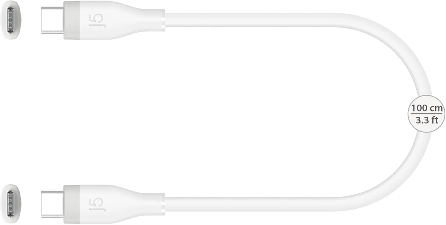 j5 Create USB-C 60W Liquid Silicone Fast Charging Cable, White, JUCX17W