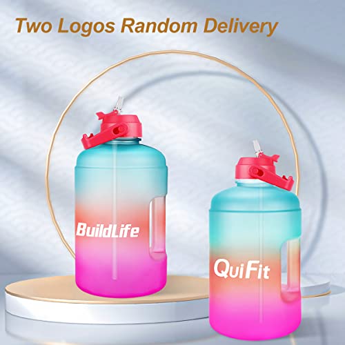 Image of QuiFit 1 Gallon Water Bottle - with Straw & Motivational Time Marker Leak-Proof BPA Free Reusable Gym Sports Outdoor Large(128OZ /73OZ) Capacity Water Jug