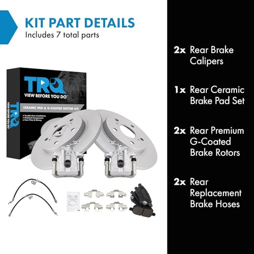 Image of TRQ Rear Brake Pad and Rotor Set Ceramic G Coated Rotors Calipers Compatible with 2009-2010 Pontiac Vibe 2009-2013 Toyota Matrix