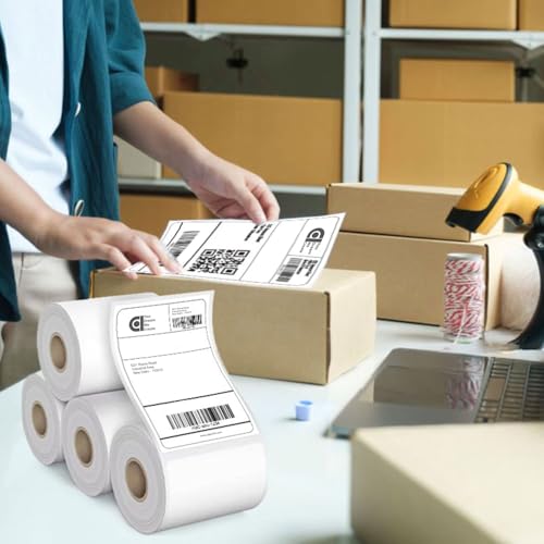 Image of COI 70gsm Thermal Label Printer Paper | Ideal for Shipping, Parcel, Barcode, and Address Labels - 400 Labels per Roll (4 inch x 6 inch Pack of 4)