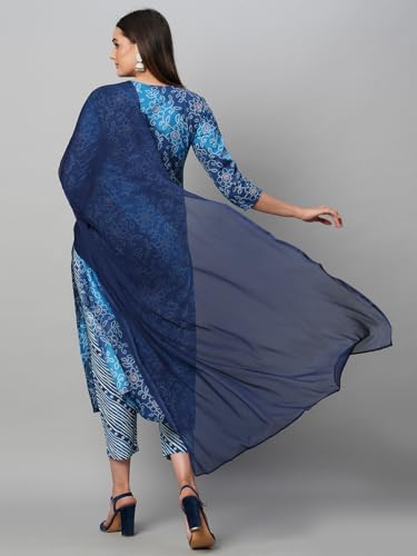 Image of GoSriKi Women's Cotton Blend Printed Straight Kurta with Pant & Dupatta