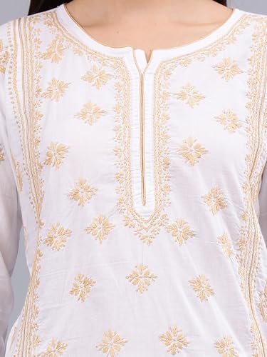 Image of Seva Chikan Hand Embroidered Lucknowi Chikankari Cotton Straight Kurta for Women SCL4567