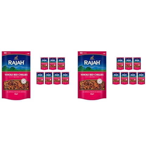 RAJAH TASTE OF HOME SINCE 1931 Rajah Spices Whole Red Chillies | Red Chilli | Hot Whole Chilli | Dried Chillies | Marchu | Mirch | Lonka | Vattal | (10x40g) (Pack of 2)