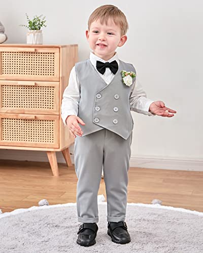 Yallet Toddler Baby Boy Clothes Suit Gentleman Wedding Outfits, Formal Dress Shirt+Bowtie+Vest+Boutonniere+Suspender Pants #TOP1