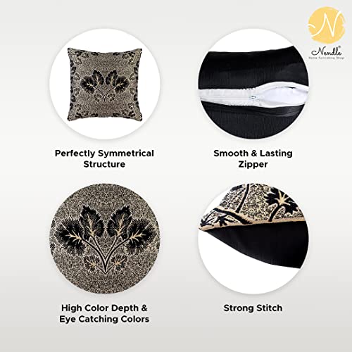 Image of Nendle Jacquard Weaved 16x16 inch Polycotton Ethnic Floral Cushion Cover Set of 5 (40 * 40cm, Black)-210 TC
