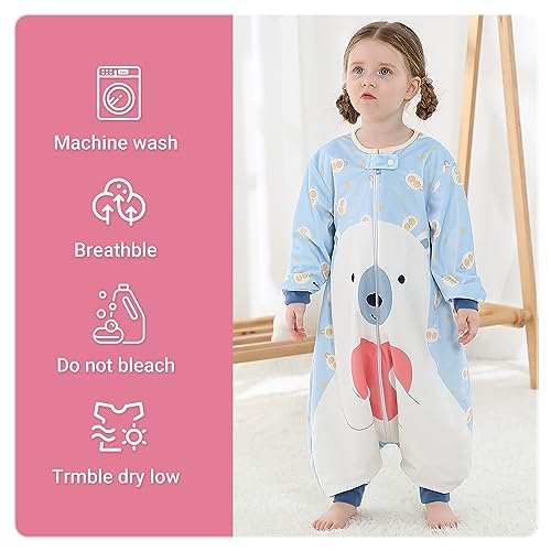 MICHLEY Baby Sleeping Bag Sack Long Sleeve with Feet Winter Swaddle Wearable Blanket for Boys Girls,Bear,3-5Years