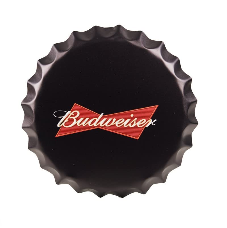 Image of EAZYWAGON Decorative Metal Bottle Caps Wall Sign Plates - 14X14 Inches - Beer Brand Sign Bud black | Metal Wall Hanging Bottle Cap for Home, Farmhouse, Bar & Cafe | Vintage & Retro Look Plaques