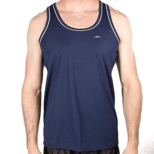Camiseta regata masculina leve e confortável 100% poliéster (GG, Azul Marinho)